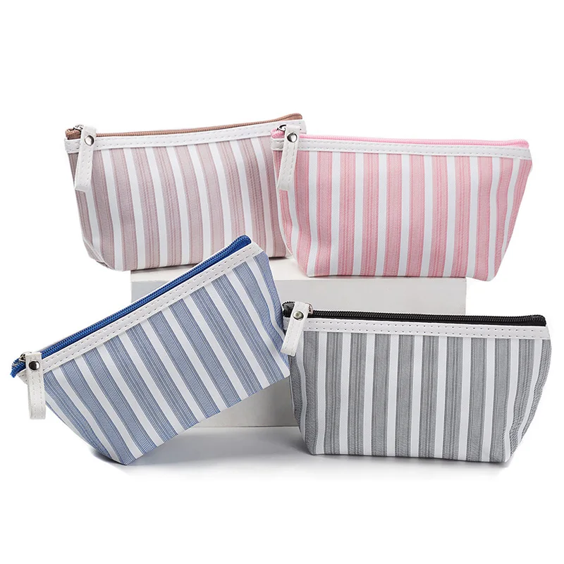 Модная холщовая косметичка с полосатым принтом для женщин дорожный органайзер