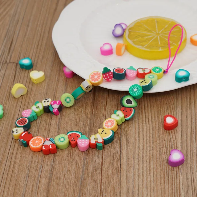 

AOMU 2021 INS Fashion New Colorful Soft Pottery Fruits Beaded Phone Chain for Women Party Jewelry Accessories Gifts Anti-lost