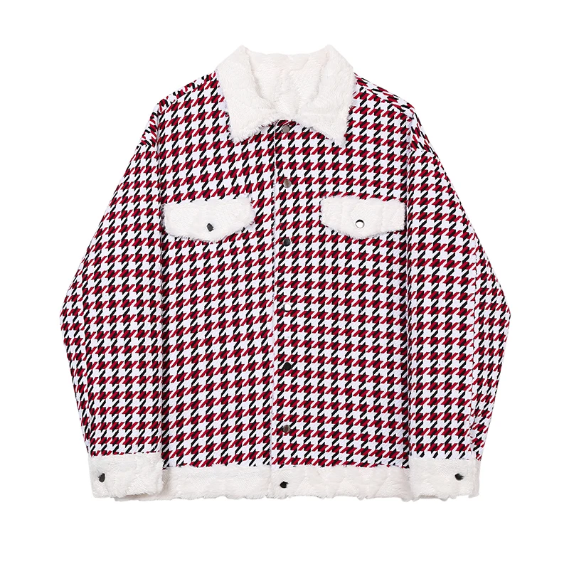 

Male Women Couple Winter Streetwear Vintage Coat Outerwear Men Double Side Wear Plaid Splice Faux Fur Casual Thick Jacket