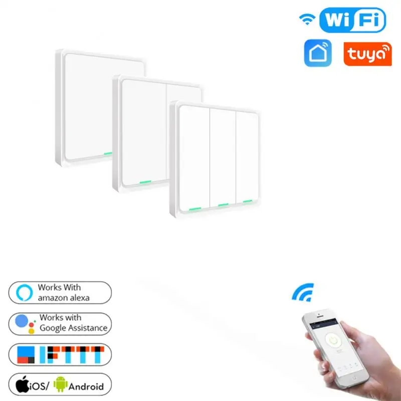 

Smart Tuya WIFI Zero Fire Panel Switch with Alexa Google Home Voice Control 1/2/3 Way Push Button Panel Wall Light Switches