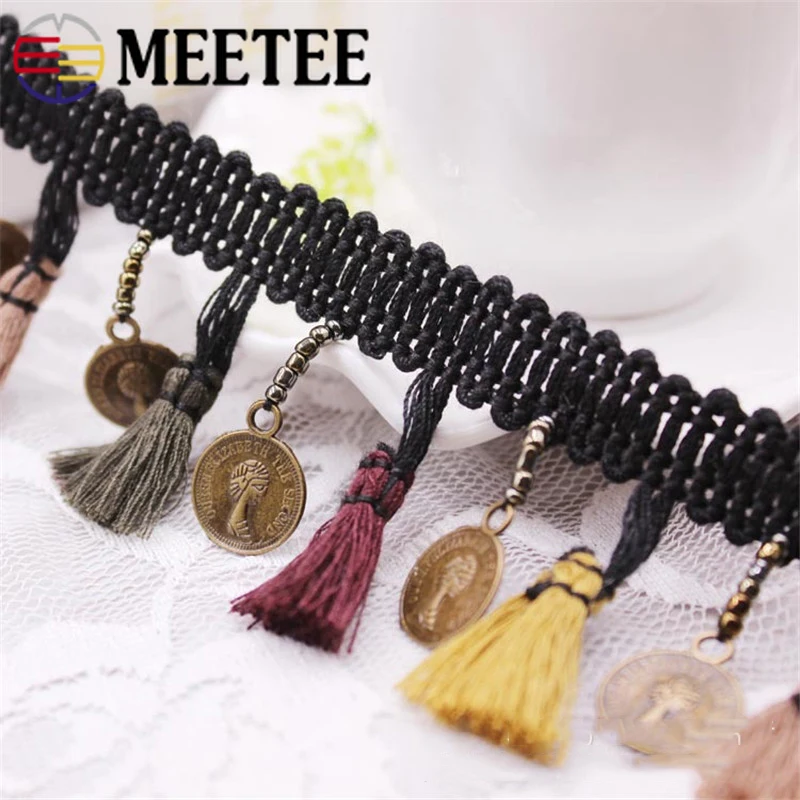 

2/4yards Meetee 45mm Black Tassel Fringe Trim Retro Copper Sheet African Lace Fabric DIY Clothing Luggage Decoration Accessories