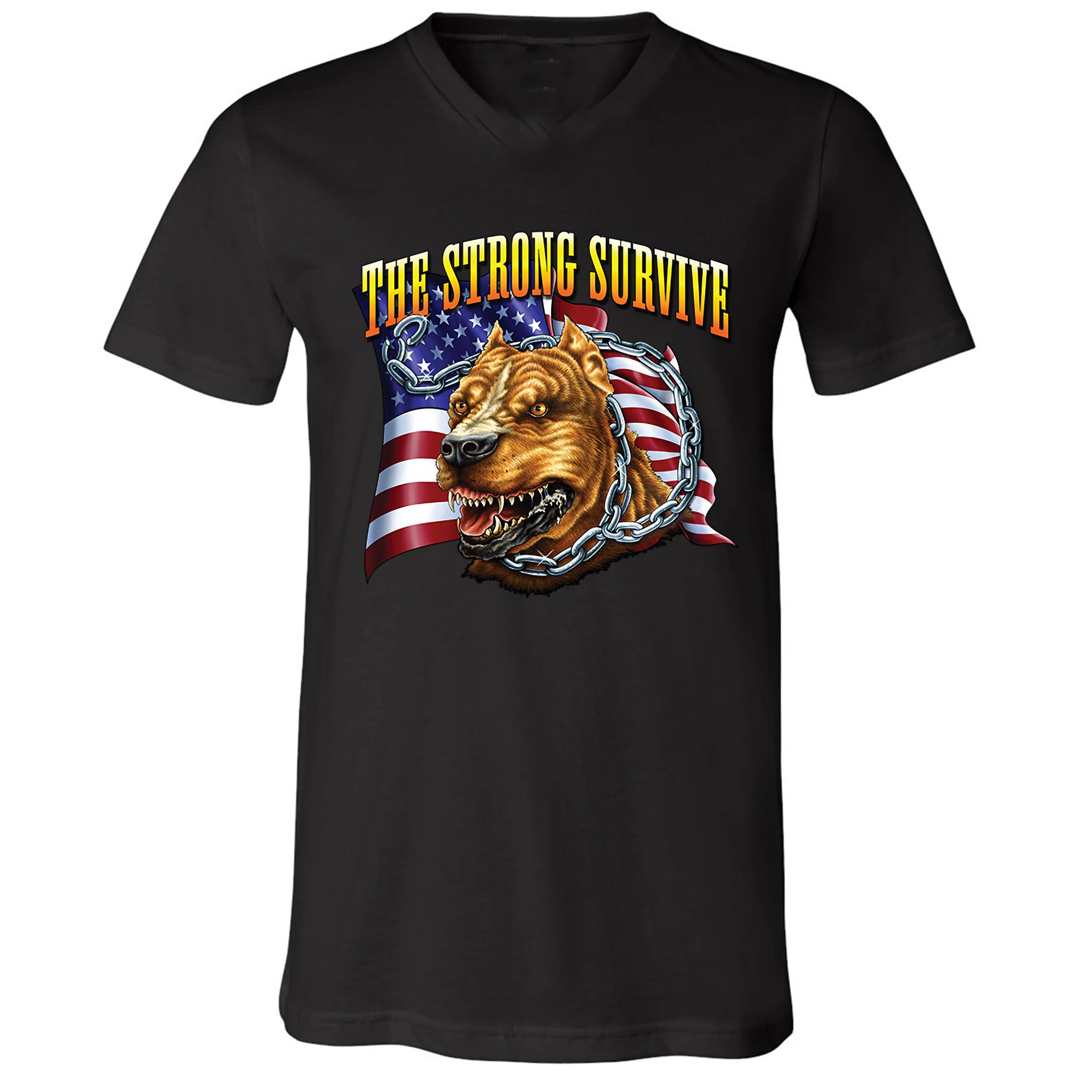 

The Strong Survive. American Flag Beastly Pit Bull Patriotic T-Shirt. Summer Cotton O-Neck Short Sleeve Mens T Shirt New S-3XL