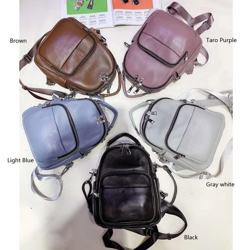 Рюкзак ZENCY женский из 100% натуральной телячьей кожи серебристый дорожный ранец