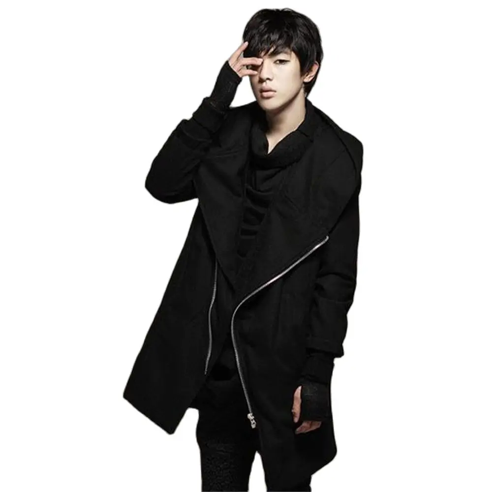 

Spring Autumn Hiphop Outerwear Men Inclined Gothic Trench Coat Hooded Cloak Man Vintage Punk Long Hoodies Street Style Jacket