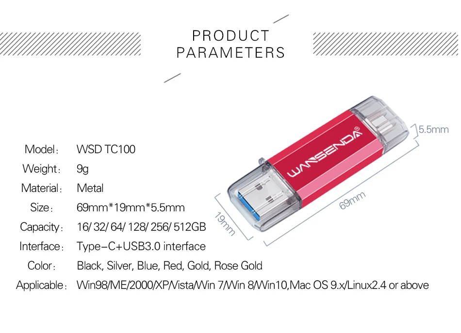 USB флеш-накопитель WANSENDA type C OTG флеш-накопитель 32 Гб 64 Гб 128 ГБ 256 ГБ 512 ГБ Флешка 2 в 1 type-C и Usb 3,0 карта памяти