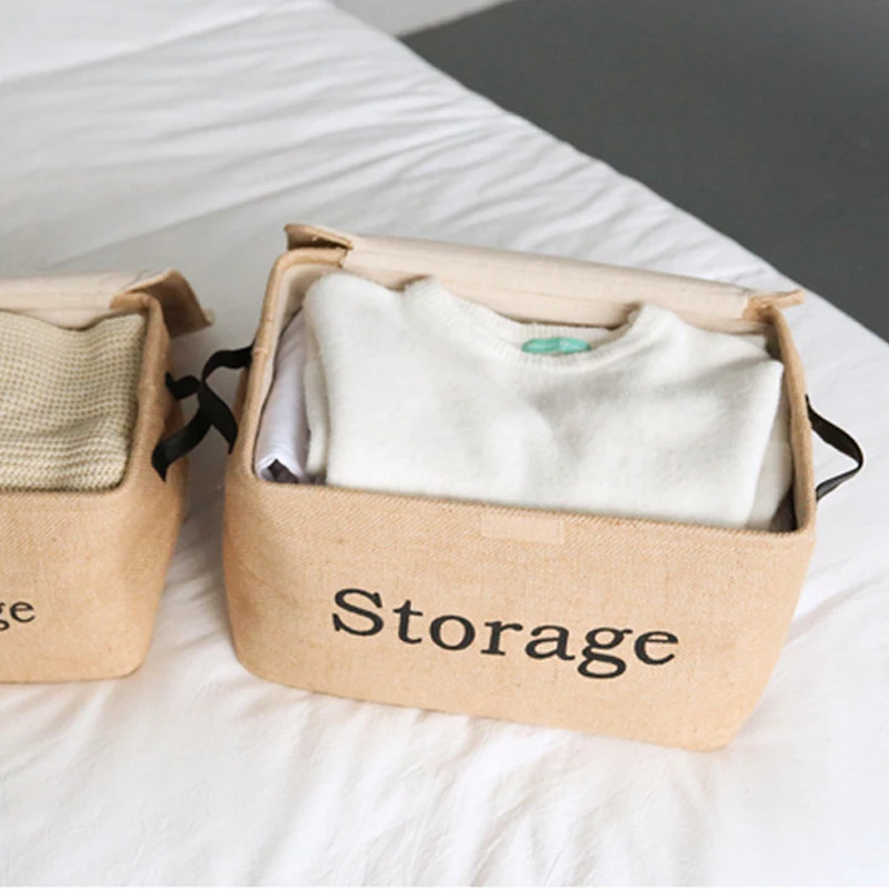 Складная Ретро хлопковая льняная квадратная коробка для хранения одежды носок