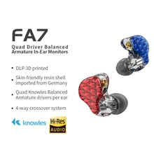FiiO FA7 3D Printed Detachable Cable MMCX Design Quad Driver Balanced Armature HIFI In-Earphone/Headphone for iOS and Android