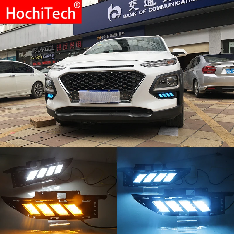 

Дневные ходовые огни, светодиодные, водонепроницаемые, с указателем поворота, белого, синего и желтого цветов, для Hyundai Kona, Kauai Encino 2017-2020