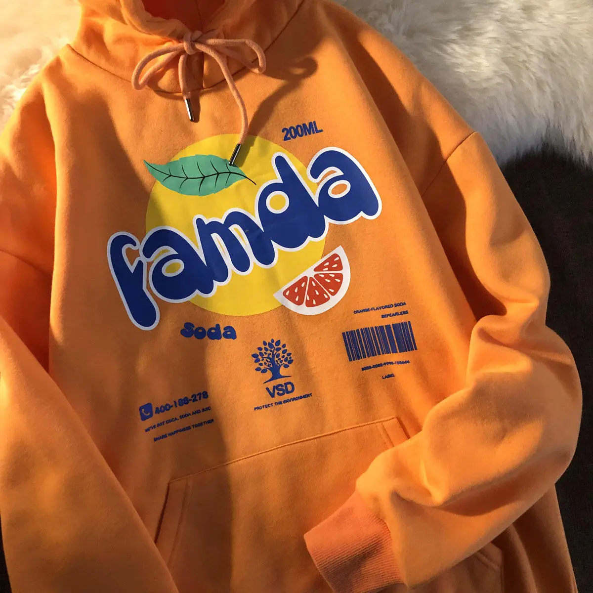 

Женская толстовка с капюшоном, оранжевая Повседневная Толстовка с принтом и карманами, Свободный пуловер в стиле Харадзюку, весна-осень 2021