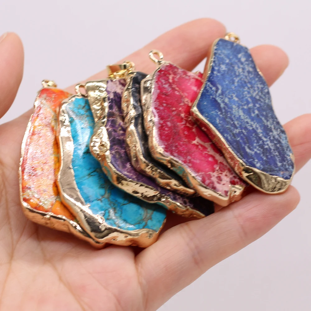 

Retro Irregular Pendant Natural Emperor Stone Gilt Edge Charms for Jewelry Making DIY Necklace Earrings Accessories Gift 30-50mm