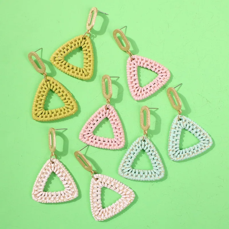 Разноцветные Ротанговые серьги для женщин ручной работы треугольные плетеные