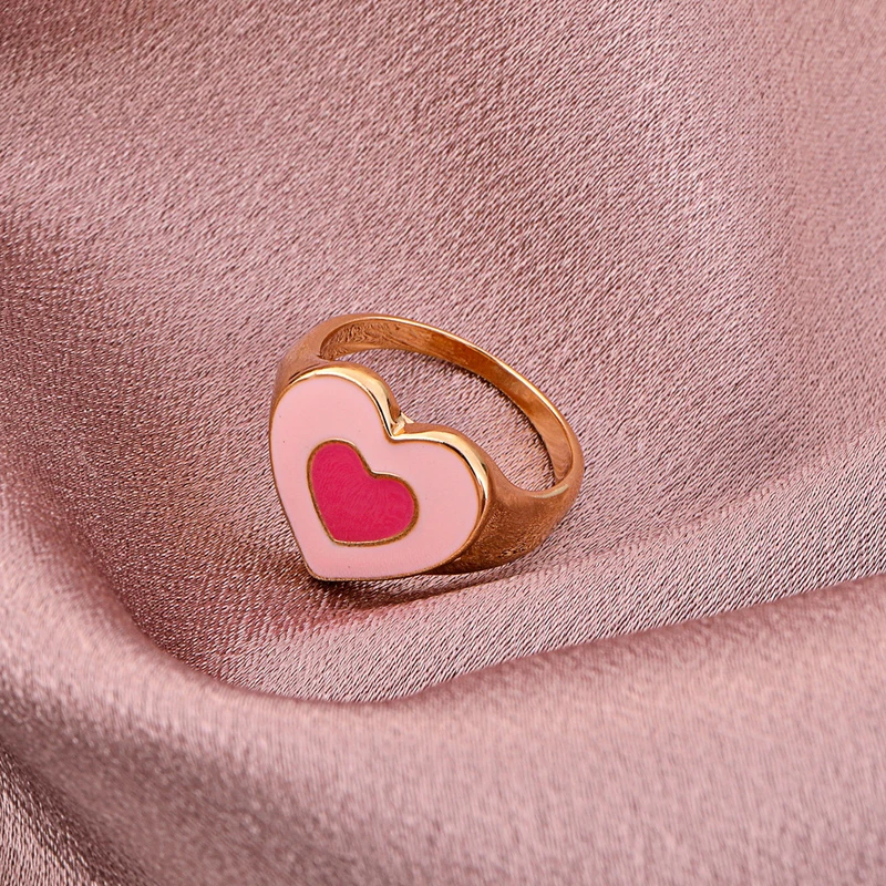 

New Fashion Creative Simple Colorful Double Layer Love Heart Ring Vintage Heart Rings For Women Girls Party Jewelry Gifts