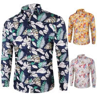 2020 new spring and autumn mens long sleeved printed hawaiian hot shirt korean trend handsome young blue gray free shipping