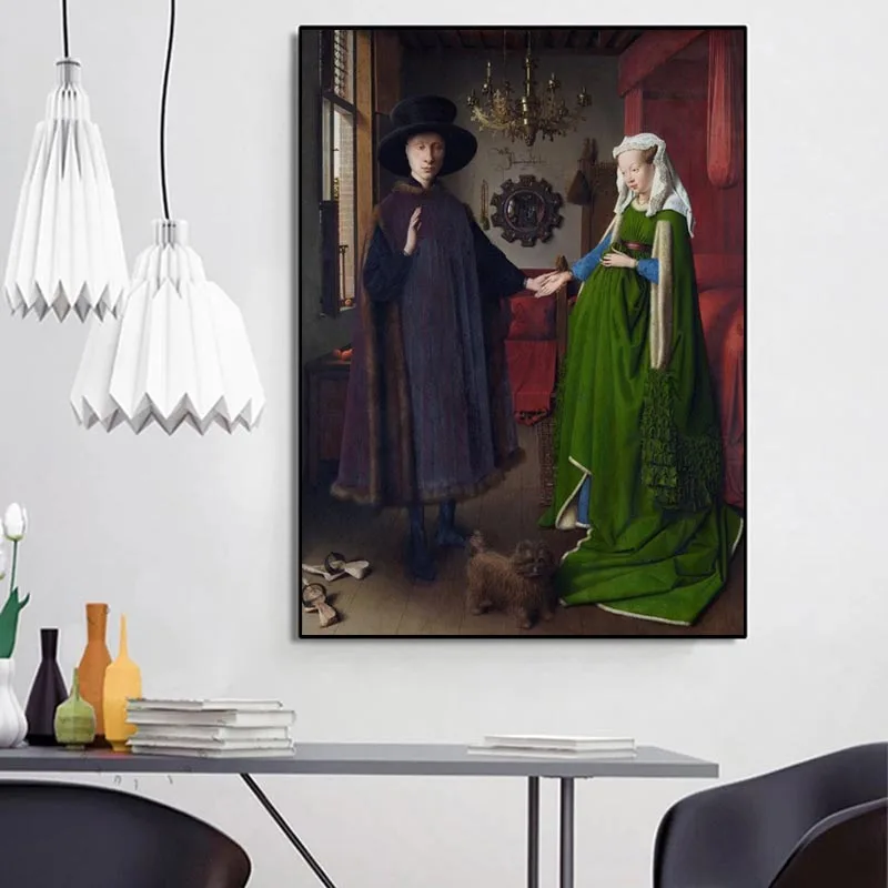 

Famous Painting Van Eyck Arnolfini Wedding Portrait Canvas Painting Poster Print Wall Art Picture for Room Wall Home Decoration