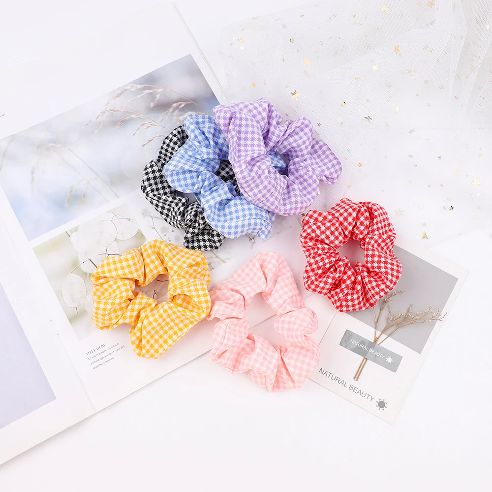 

Резинки для волос женские в Корейском стиле, эластичные заколки в клетку в полоску, милые завязки для волос, аксессуар для хвоста