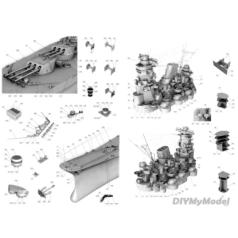 DIYMyModeI-Battleship de la Segunda Guerra Mundial de Jap&oacute;n, Yamato 1:200, BRICOLAJE, manualidades, Kit de papel, hecho a mano juguete, rompecabezas, regalo, utillaje de pel&iacute;cula-4