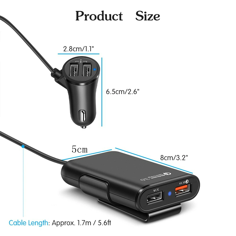 Автомобильное зарядное устройство NOHON QC 3 0 для iPhone 11 Pro Max Xiaomi Samsung с удлинительным