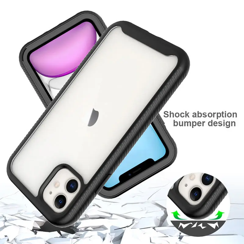 Бронированный Гибридный противоударный чехол-бампер 3 в 1 для iPhone 12 11Pro Max X XR XS 7 8Plus