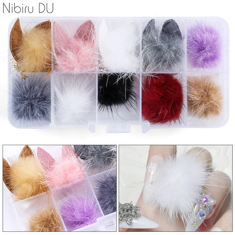 

10pcs/Box Nails Accessories Cute Fluffy Ball Detachable Magnetic Pompoms Jewelry Hairball Manicure 3D Nail Art Decorations Set