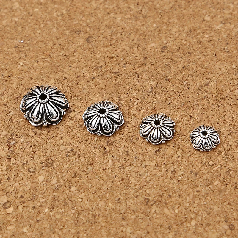 100% S925 Sterling Silver 8-14mm Lotus Trust Bead Pad Earring Settings Retro Style For Jewelry Ear Hook Accessories