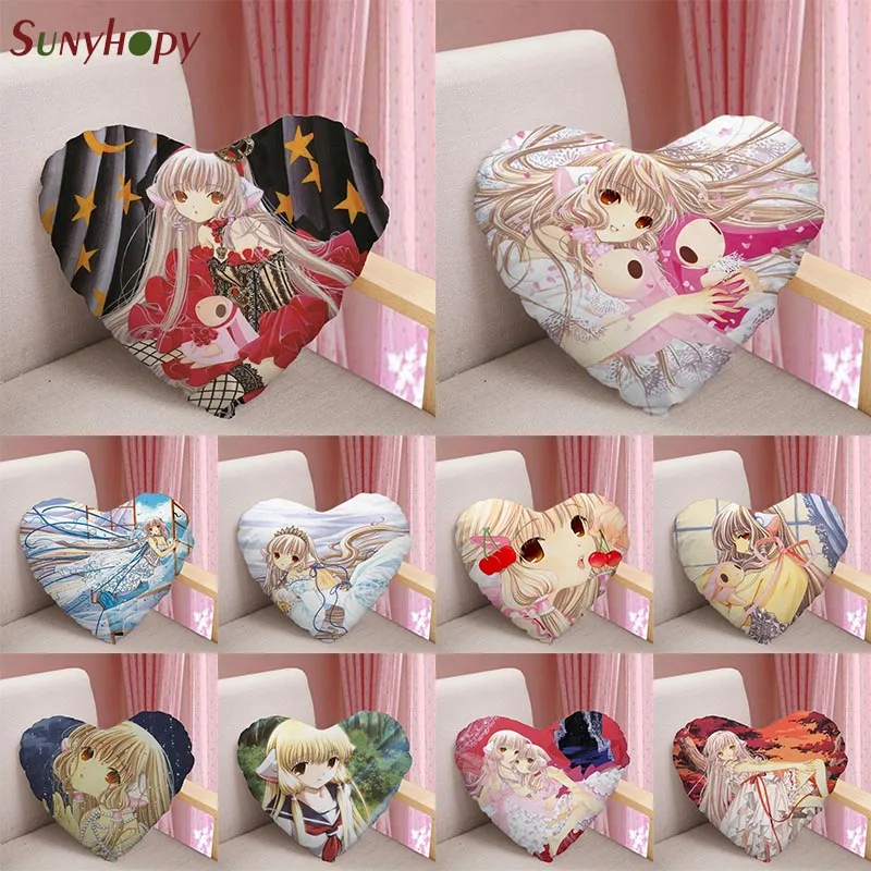 

Chobits Heart Shape Custom Throw Pillows Pillowcase Zippered Satin Fabric Cushion Home Decoration-090ZLL