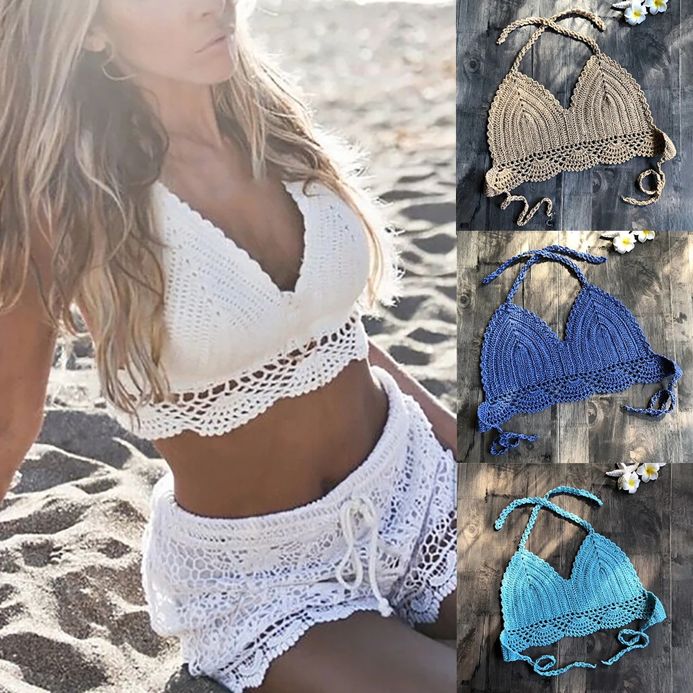 Новинка 2020 бикини Топ ручной работы вязанный крючком женский пляжный Бралетт в