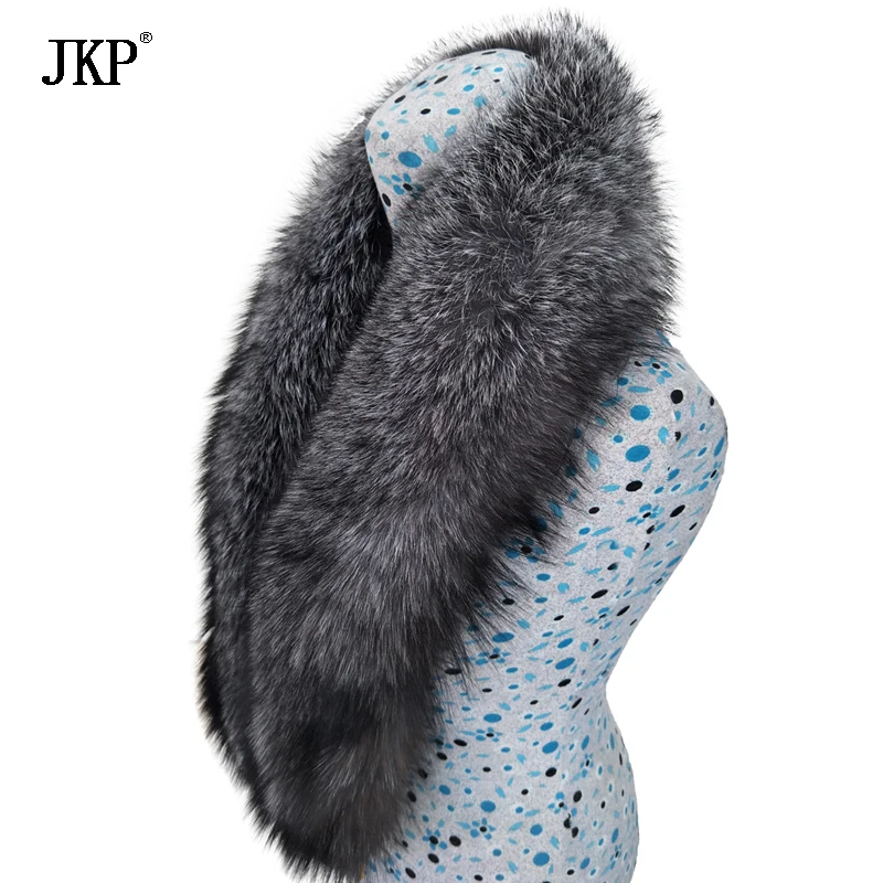 

JKP 2020 Real Silver Fox Fur Collar for Women Genuine Winter Warm Coat Accessory Natural Fox Fur Scarf Thicken Shawl and Wraps