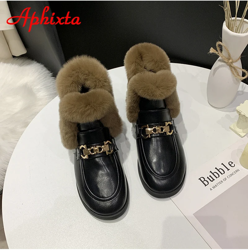 Aphixta; Новинка года; женские ботинки с пряжкой; женская кожаная обувь на меху; теплая плюшевая зимняя новая женская обувь; модные зимние ботинки