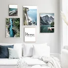 Горный озеро с водопадом картина плакат в скандинавском стиле скандинавский стиль печать природа пейзаж настенная живопись холст современное оформление комнаты