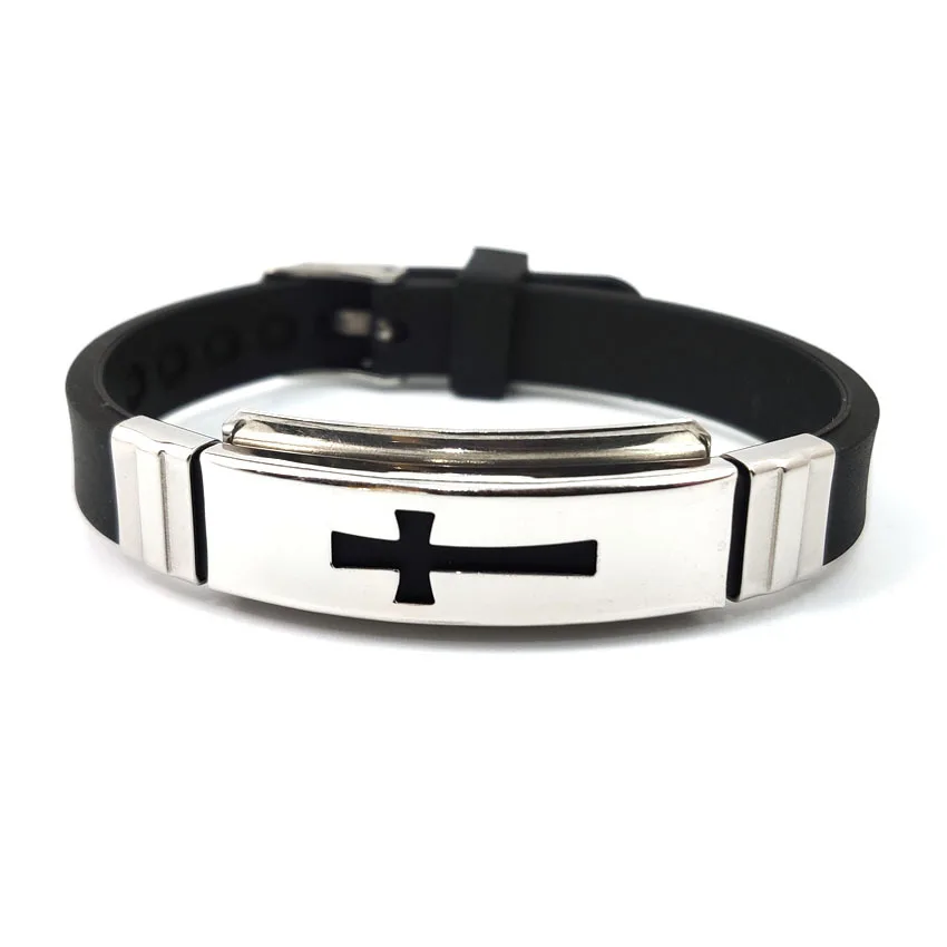 

Christian Cross Titanium Steel Silicone Bracelet Bracelet Men'S Women'S Fashion Day Korean Student First Jewelry Hand