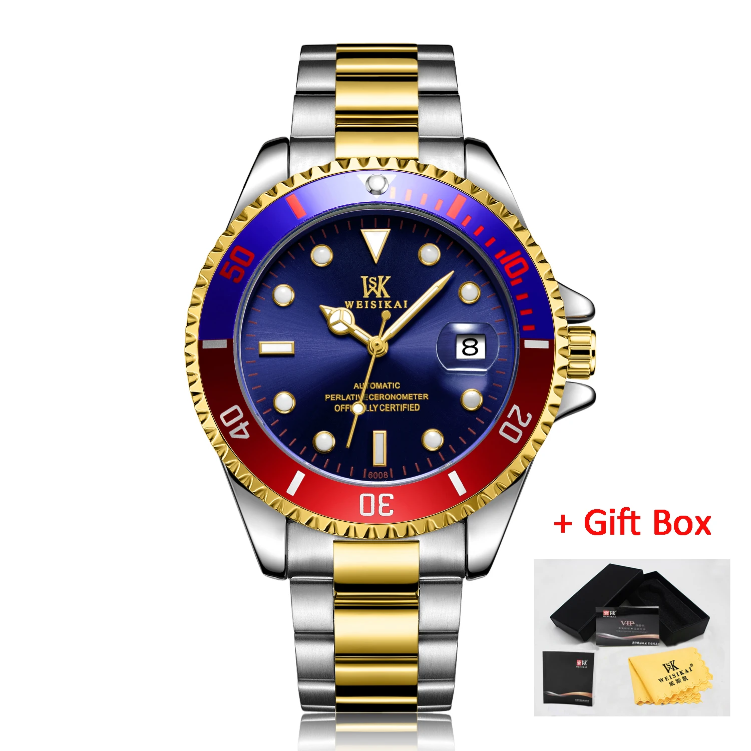 WSK gold blue WEISIKAI, мужские часы для ныряльщиков, автоматические механические часы, спортивные, Топ бренд, для дайвинга, часы для мужчин, мужские наручные часы, Relogio Masculino - Цвет: WSK gold blue