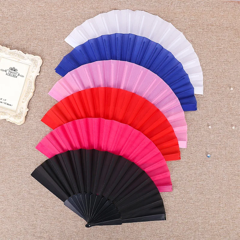 

Plastic Portable Party Hand Dancing Fan Chinese Decor Japanese Wedding Folding Low Key Gift Simple Solid MultiColour 2021