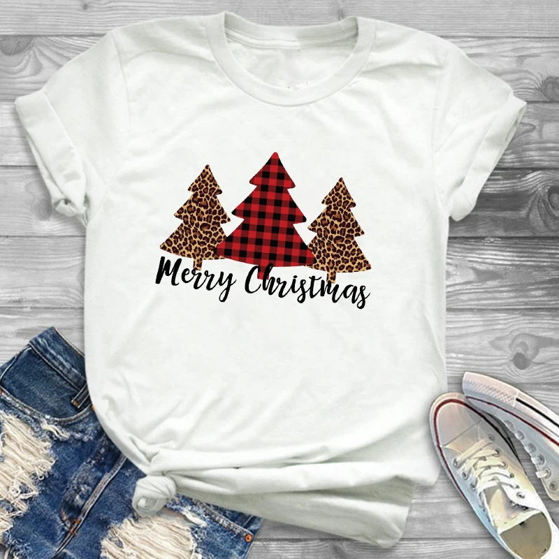 Футболка футболки женская модная одежда клетчатая футболка с рисунком деревьев