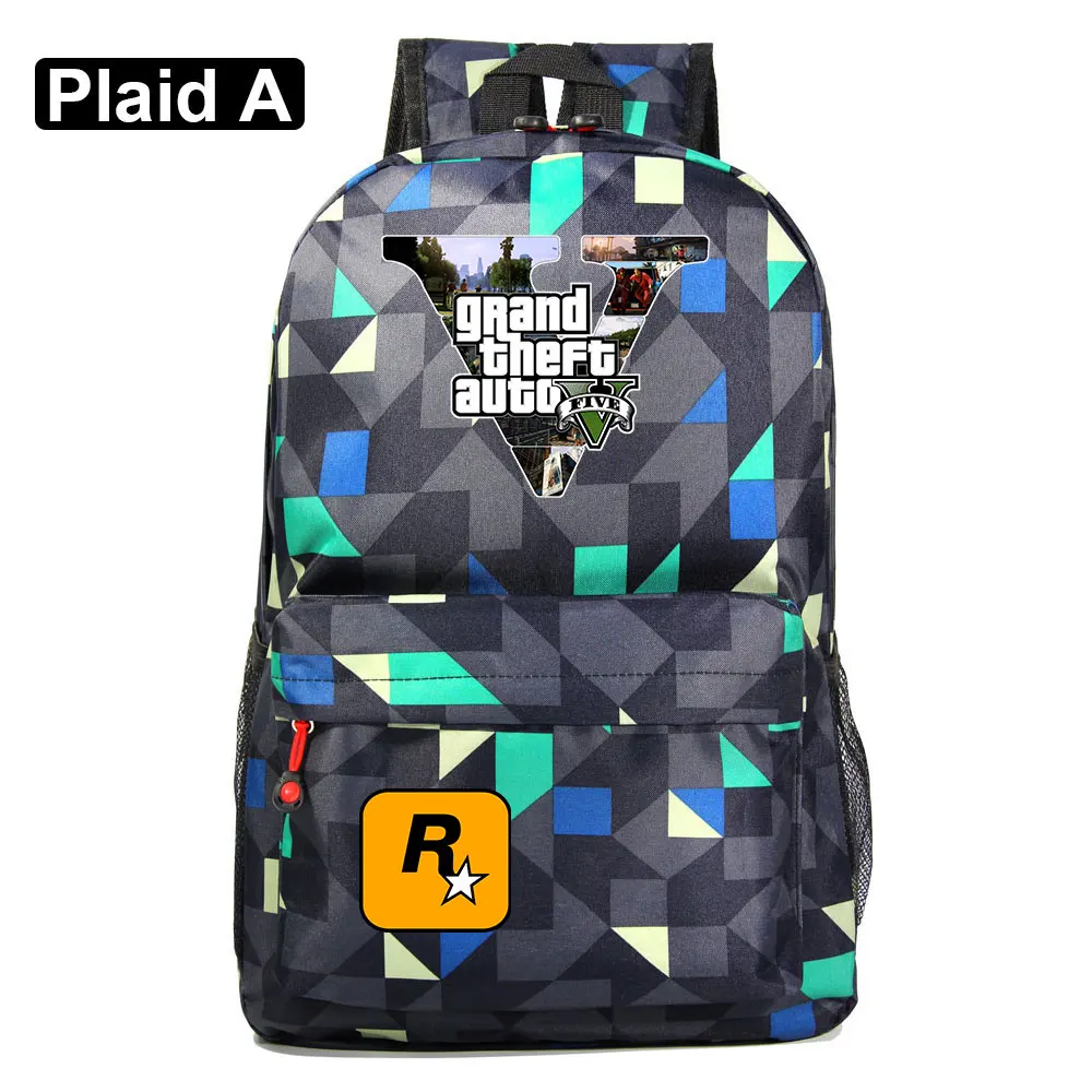 Подарочные игры с героями мультфильмов, GTA5, клетчатая школьная сумка ярких цветов для мальчиков и девочек, женский рюкзак, школьные сумки для подростков, холщовые мужские школьные рюкзаки