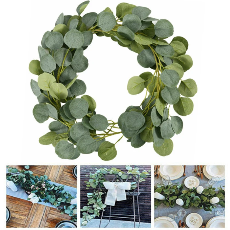 Эвкалиптовая гирлянда 1 м искусственная эвкалиптовая Зеленый лист листва