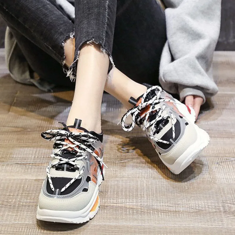 Кроссовки Rimocy женские на шнуровке повседневная обувь толстой подошве для бега