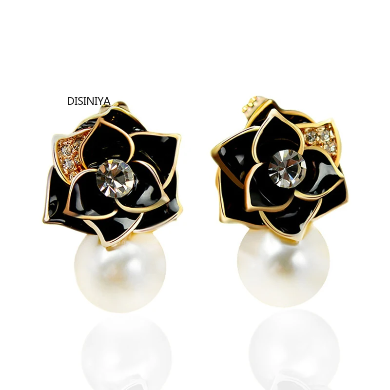 Корейские простые серьги гвоздики с искусственным жемчугом и цветком милые