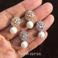 newness hot fashion exclusive imitation pearl cubic zirconia crystal stud earrings with white color for women gift