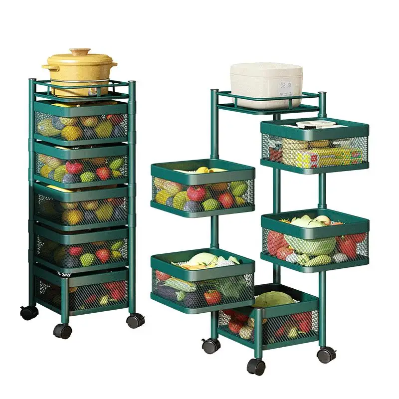 360-Degree Rotating Vegetable Basket Rack Kitchen Floor Multi-Layer Movable Household Fruit And Snack Storage Shelf