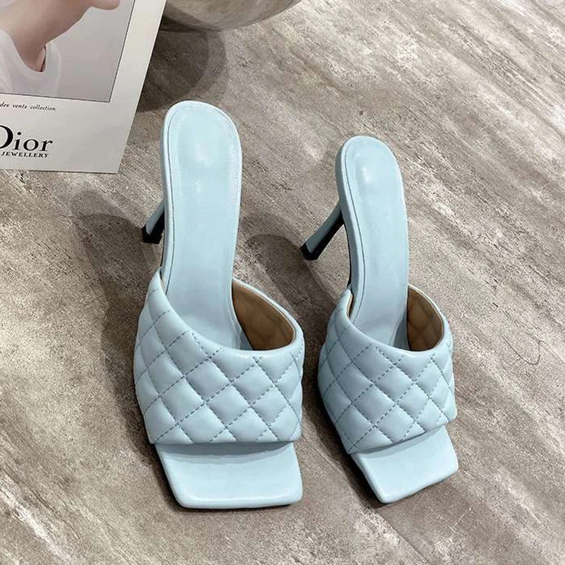 

2021 Brand Design Women Elegant Square Sandaly Toe Thin High Heels 9CM Summer Outdoor Beach Shoes Gladiator 9CM Ladies Sandals