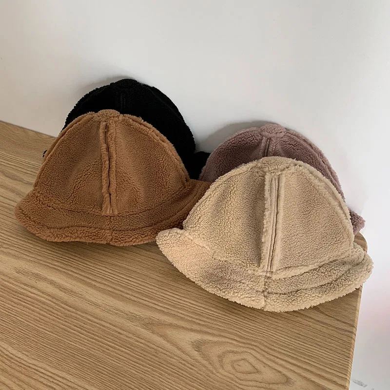 

Winter Suede Double-sided Simple Basin Hat Women Casual Retro Lamb Thick Warm Fisherman Hat Wholesale NS2264