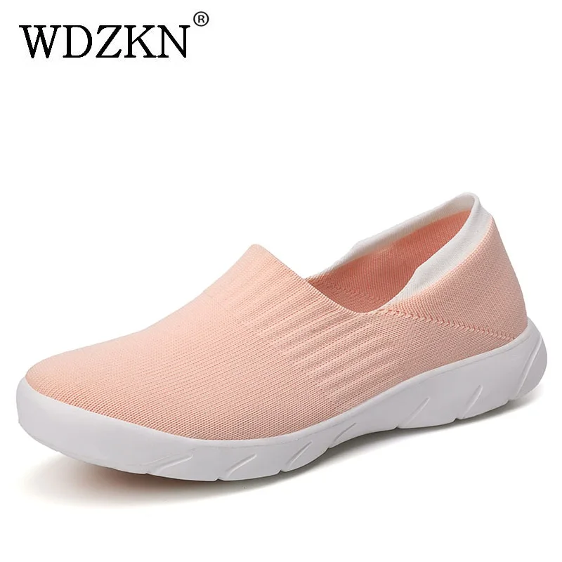 

WDZKN большой размер 36-42 Женская обувь на плоской подошве легкая дышащая сетчатая обувь без шнуровки повседневная женская обувь