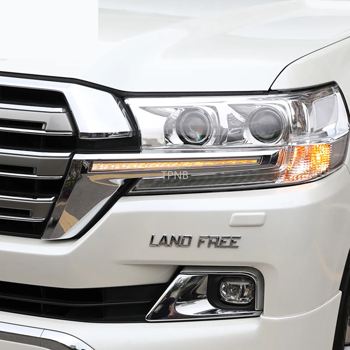 Фото Светодиодный головной светильник полосы для Toyota Land Cruiser 200 FJ200 2016 2017 2018 2019 Хром ABS дневные ходовые огни светильник аксессуары №1