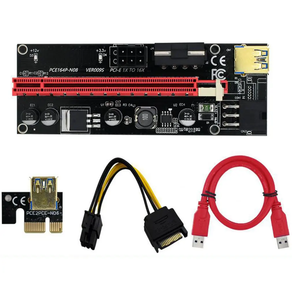 

10 pcs VER009S Plus PCI-E PCIE Riser 009s 6pin PCI Express Adapter card Molex USB 3.0 Cable 1X 16X Extender