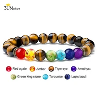 8mm tiger eye beads bracelet natural stone 7 chakra bracelets yoga balance beads buddha prayer elastic bracelet for men women