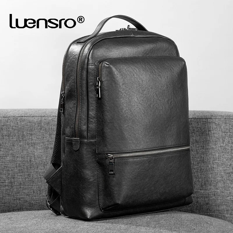 

Large Men's Backpack Real Genuine Leather Travel Bag Waterproof Men 15.6 inch Laptop Backpacks Fashion Cow Leather Boys Bookbag