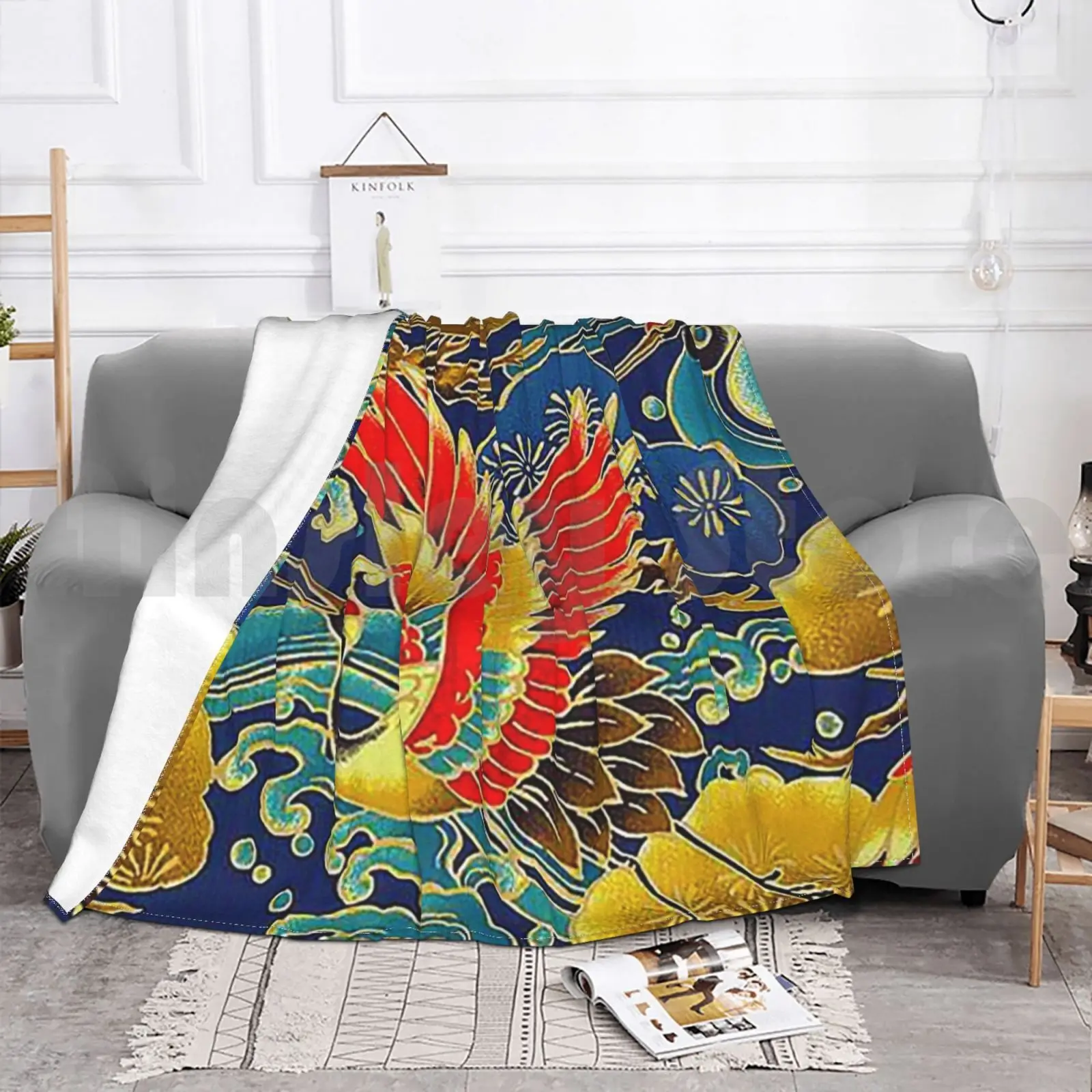 Кимоно деталь 10 одеяло для дивана-кровати путешествия Золотой Heron аист кимоно