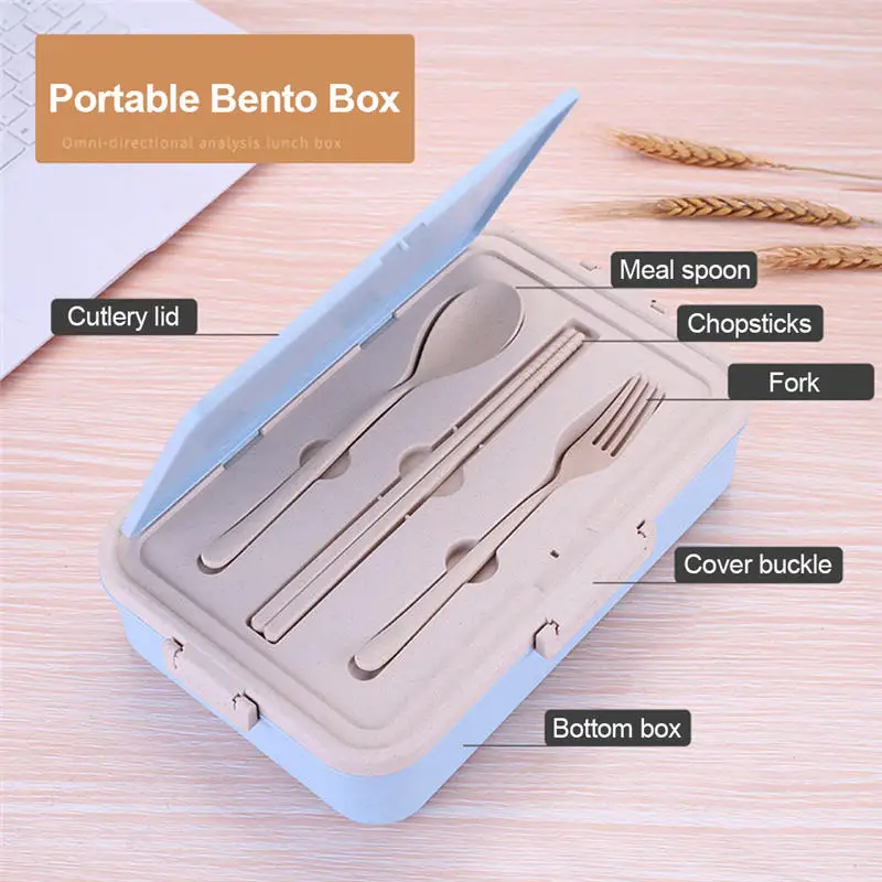 Lunch Box Wheat Straw Eco-Friendly Portable Bento Box Food Sealed Insulation Compartment Tableware For Kids School Office Picnic