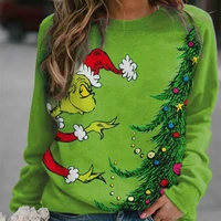 autumn women funny grinch print hoodies sweatshirt casual letter long sleeve o neck christmas oversized pullover tops tees hoody
