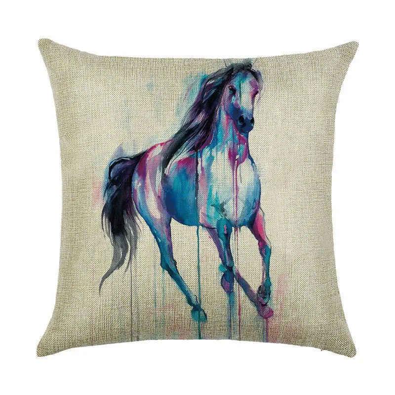 

Pillows Decorative Cotton Linen Cushions 45*45 Cushion Cover Sofa Horse Printed Pillowcase for Living Room Pillow Cover